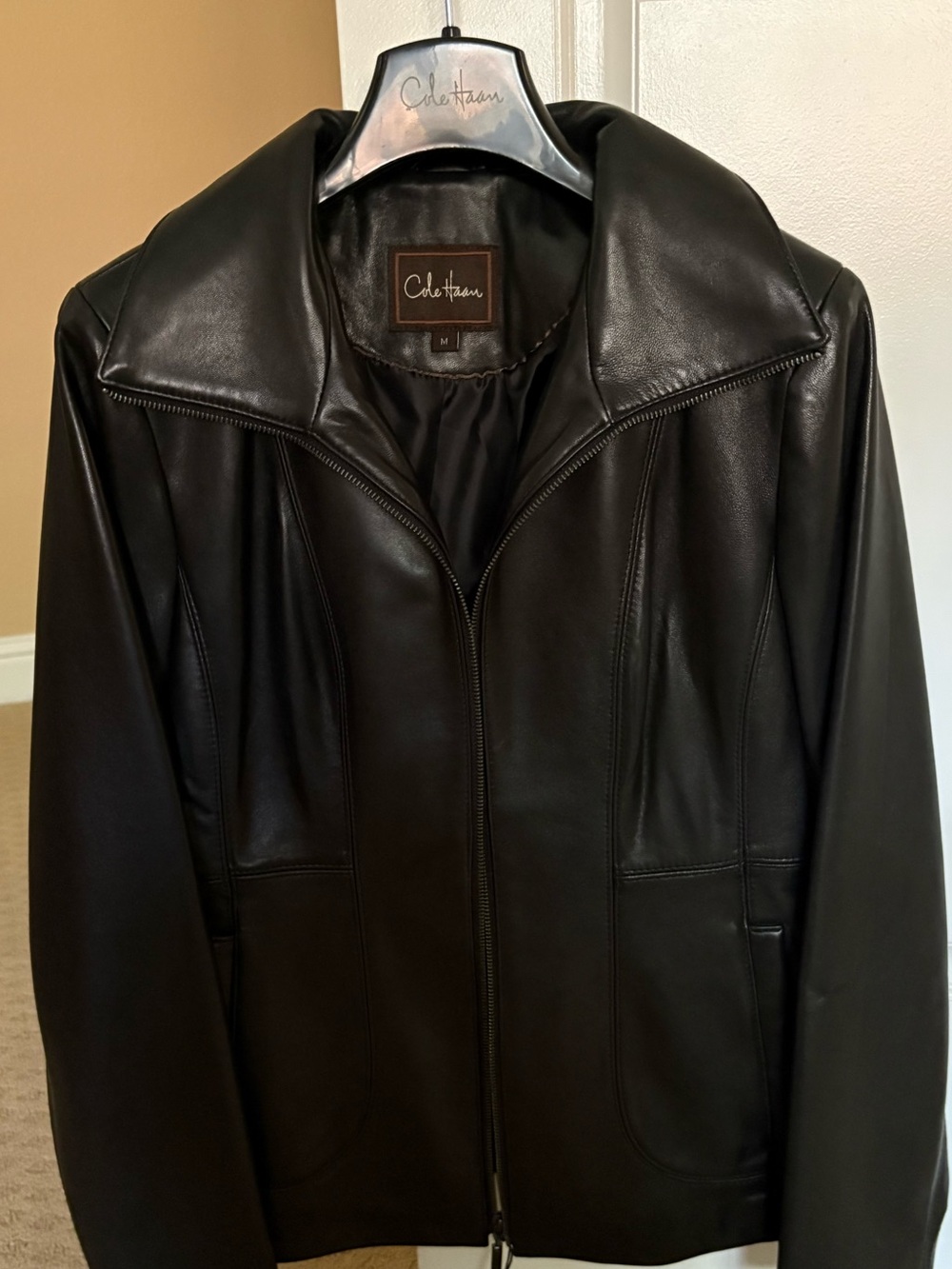 Cole Haan Signature Women's Black Lambskin Leather Jacket Sz M- MSRP $498